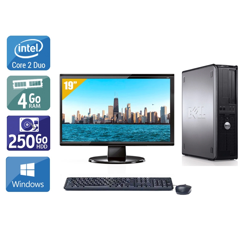 Dell Optiplex 780 Desktop Core 2 Duo + Écran - 19'' 4Go RAM 250Go HDD Windows 10  Bon étatOccasion certifiée reconditionnée