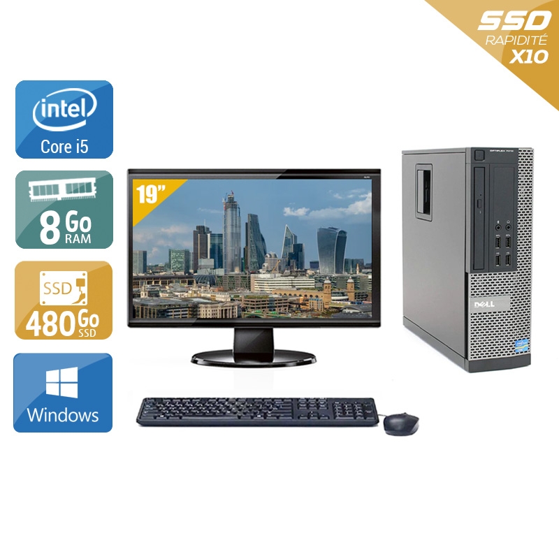 Dell Optiplex 9010 SFF i5 + Écran - 19'' 8Go RAM 480Go SSD Windows 10 Très bon étatOccasion certifiée reconditionnée