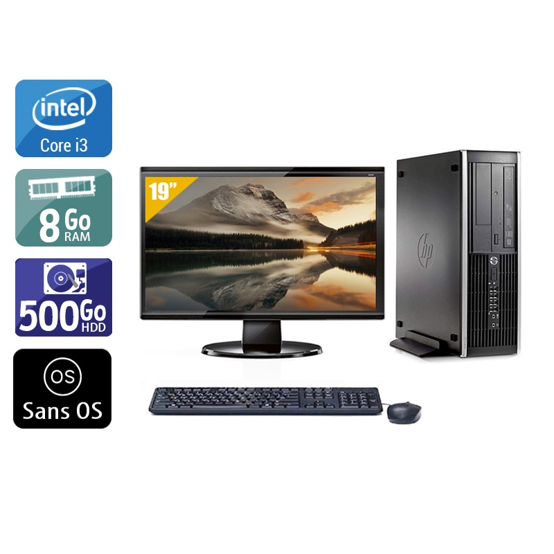 HP Compaq Pro 6200 SFF i3 + Écran - 19'' 8Go RAM 500Go HDD Sans OS Bon étatOccasion certifiée reconditionnée