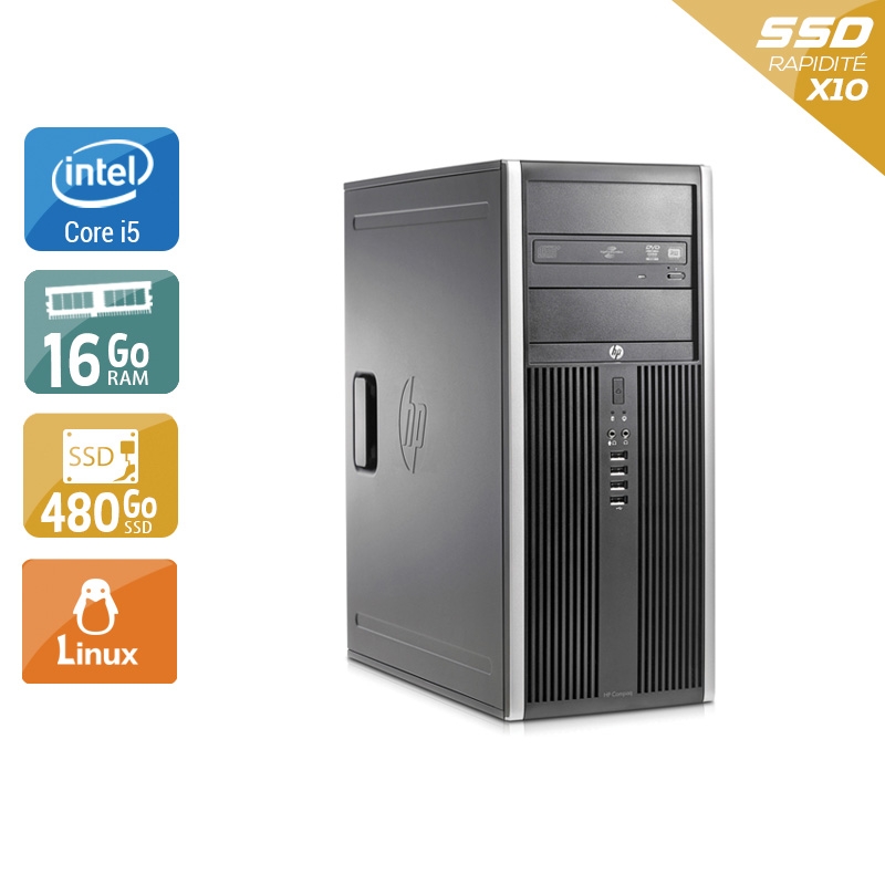 HP Compaq Elite 8200 Tower i5 - 16Go RAM 480Go SSD Linux État correctOccasion certifiée reconditionnée
