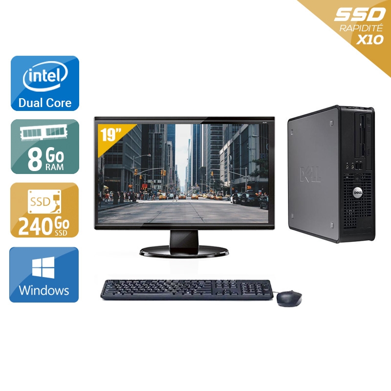 Dell Optiplex 380 SFF Dual Core + Écran - 19'' 8Go RAM 240Go SSD Windows 10  Très bon étatOccasion certifiée reconditionnée