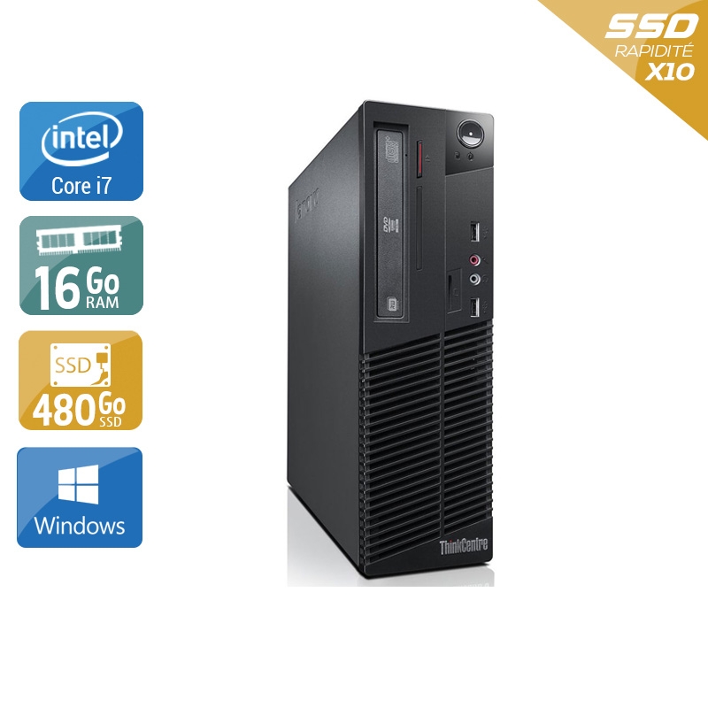 Lenovo ThinkCentre M73 SFF i7 - 16Go RAM 480Go SSD Windows 10  Bon étatOccasion certifiée reconditionnée