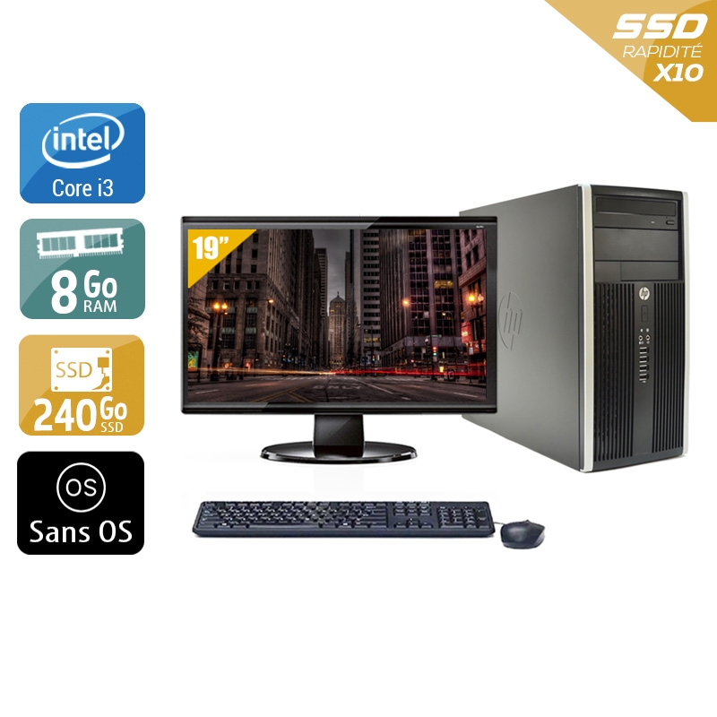 HP Compaq Pro 6200 Tower i3 + Écran - 19'' 8Go RAM 240Go SSD Sans OS  Bon étatOccasion certifiée reconditionnée