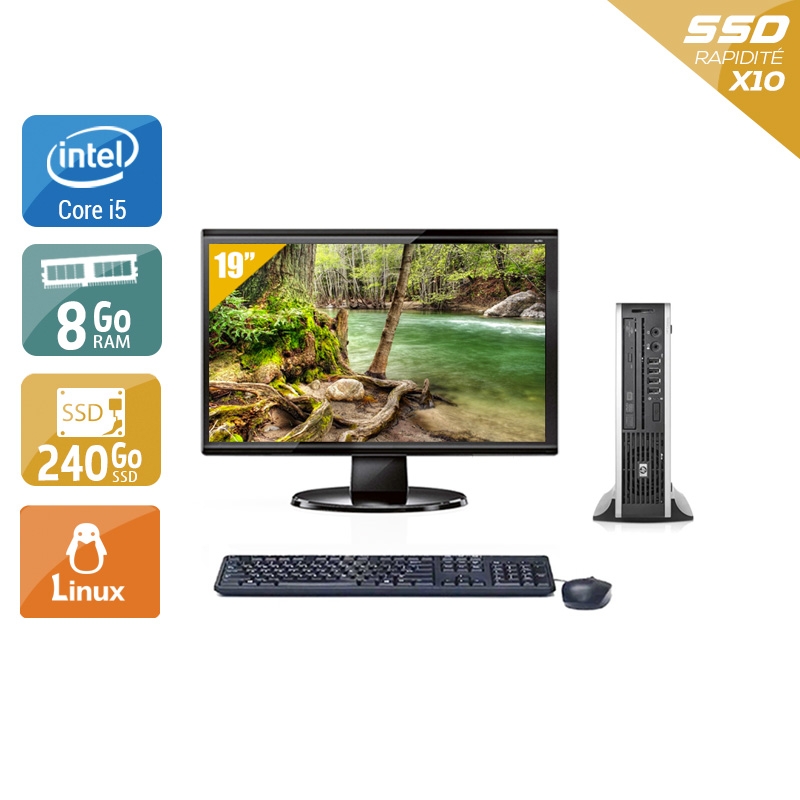 HP Compaq Elite 8300 USDT i5 + Écran - 19'' 8Go RAM 240Go SSD Linux État correctOccasion certifiée reconditionnée