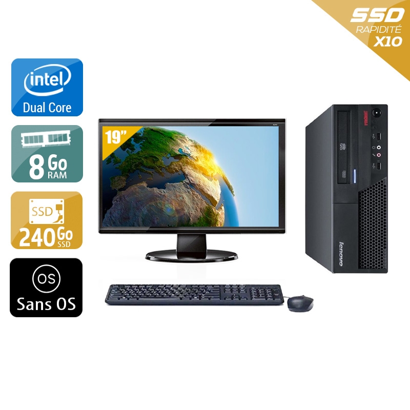 Lenovo ThinkCentre M57 SFF Dual Core + Écran - 19'' 8Go RAM 240Go SSD Sans OS  Bon étatOccasion certifiée reconditionnée Bon état -  reconditionné disponible sur Kiatoo