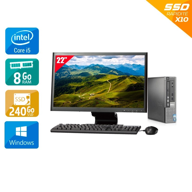 Dell Optiplex 7010 USDT i5 + Écran 22'' - 8Go RAM 240Go SSD Windows 10  Très bon étatOccasion certifiée reconditionnée Bon état -  reconditionné disponible sur Kiatoo