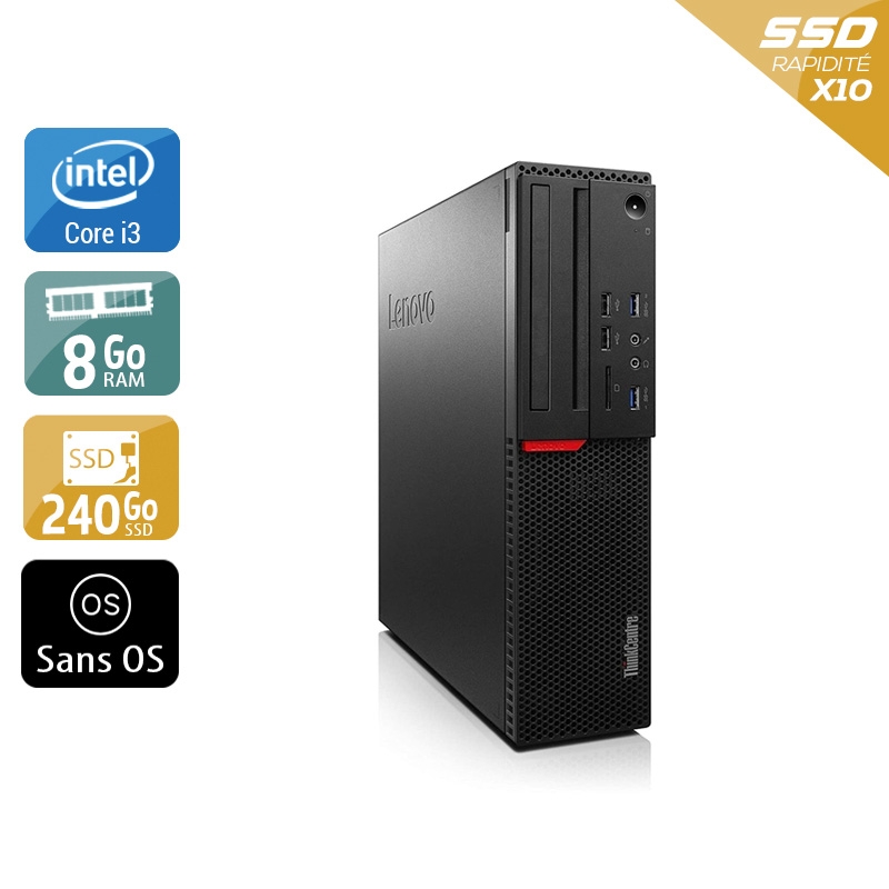 Lenovo ThinkCentre M700 SFF i3 Gen 6 - 8Go RAM 240Go SSD Sans OS  Bon étatOccasion certifiée reconditionnée