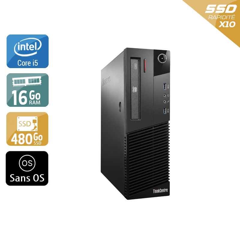 Lenovo ThinkCentre M93 SFF i5 - 16Go RAM 480Go SSD Sans OS État correctOccasion certifiée reconditionnée