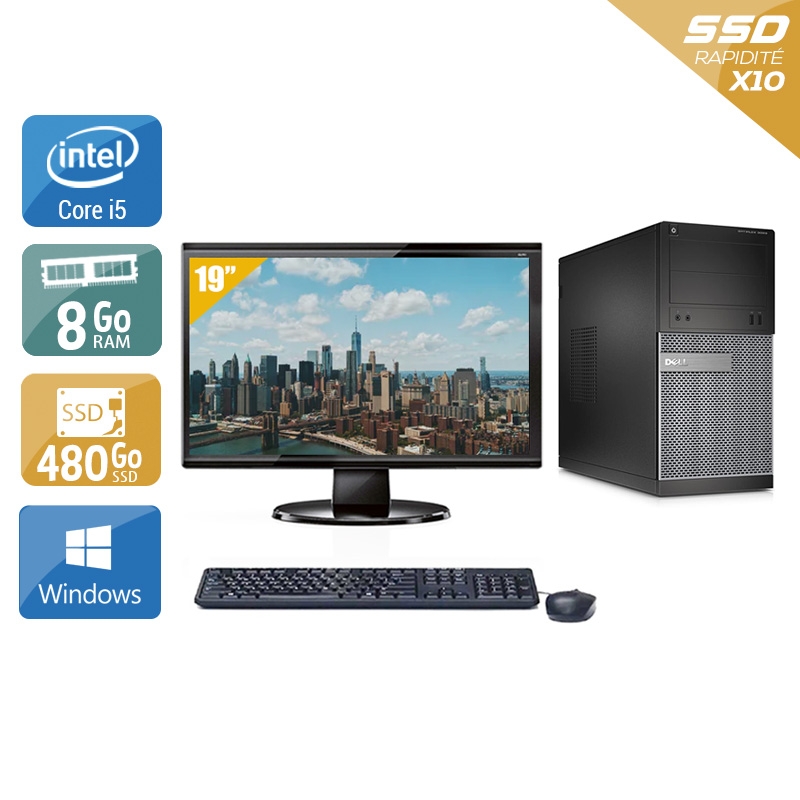 Dell Optiplex 390 Tower i5 + Écran - 19'' 8Go RAM 480Go SSD Windows 10  Bon étatOccasion certifiée reconditionnée