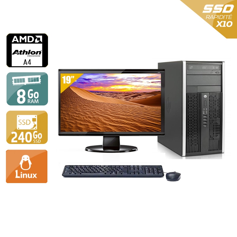 HP Compaq Pro 6305 Tower AMD A4 + Écran - 19'' 8Go RAM 240Go SSD Linux Bon état