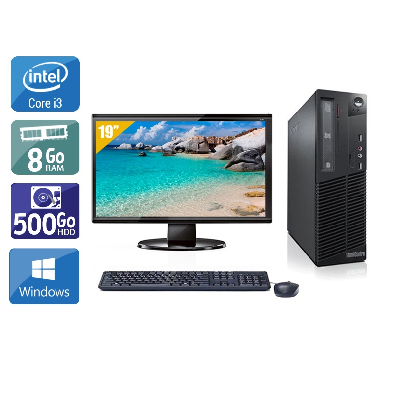 Lenovo ThinkCentre M81 SFF i3 + Écran - 19'' 8Go RAM 500Go HDD Windows 10  Bon étatOccasion certifiée reconditionnée