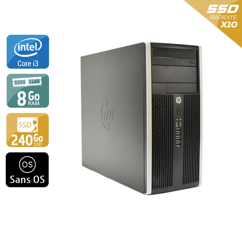 HP Compaq Pro 6200 Tower i3 - 8Go RAM 240Go SSD Sans OS  Bon étatOccasion certifiée reconditionnée