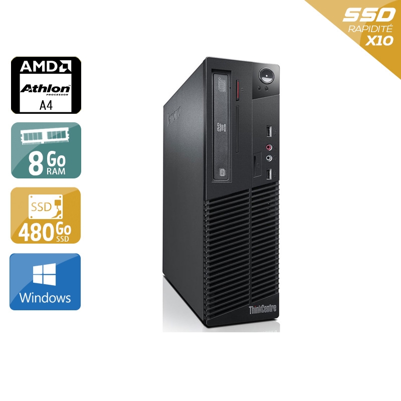 Lenovo ThinkCentre M78 SFF AMD A4 - 8Go RAM 480Go SSD Windows 10  Très bon étatOccasion certifiée reconditionnée