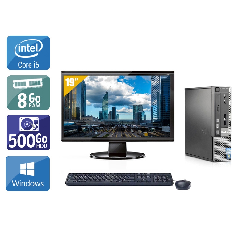 Dell Optiplex 790 USDT i5 + Écran - 19'' 8Go RAM 500Go HDD Windows 10 Très bon étatOccasion certifiée reconditionnée
