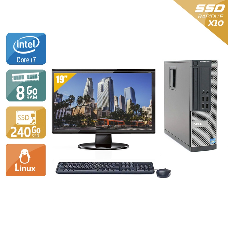 Dell Optiplex 790 SFF i7 + Écran - 19'' 8Go RAM 240Go SSD Linux Bon état