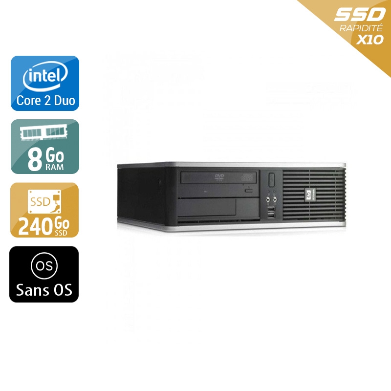 HP Compaq dc7800 SFF Core 2 Duo - 8Go RAM 240Go SSD Sans OS  Bon étatOccasion certifiée reconditionnée
