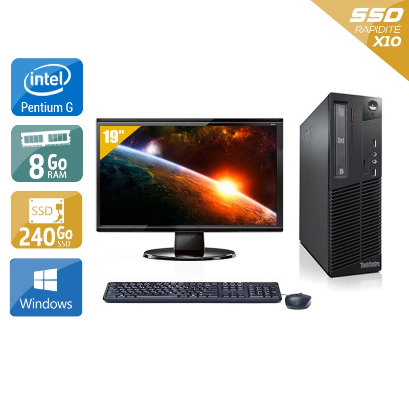 Lenovo ThinkCentre M81 SFF Pentium G Dual Core + Écran - 19'' 8Go RAM 240Go SSD Windows 10 Bon état