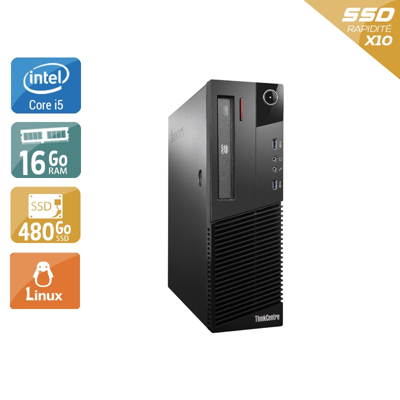 Lenovo ThinkCentre M93 SFF i5 - 16Go RAM 480Go SSD Linux  État correctOccasion certifiée reconditionnée
