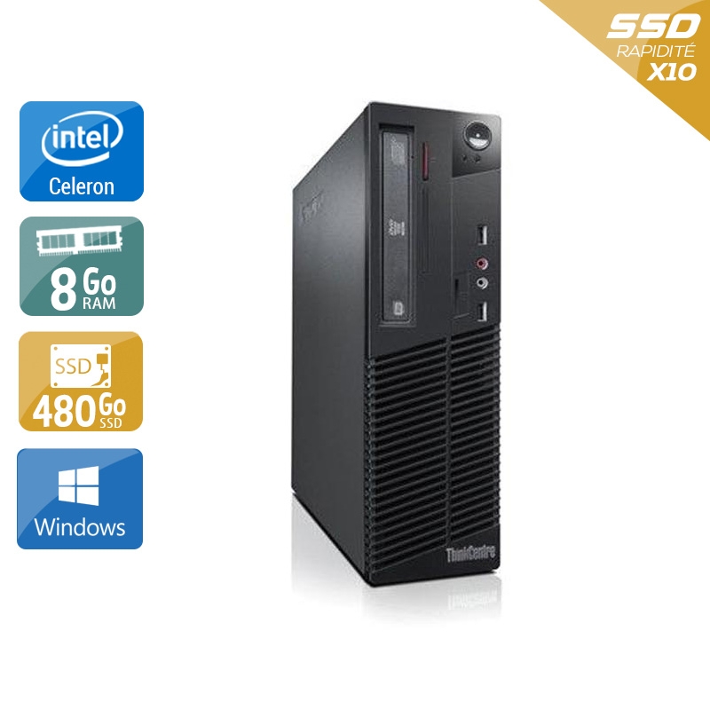 Lenovo ThinkCentre M72E SFF Celeron Dual Core - 8Go RAM 480Go SSD Windows 10  Très bon étatOccasion certifiée reconditionnée