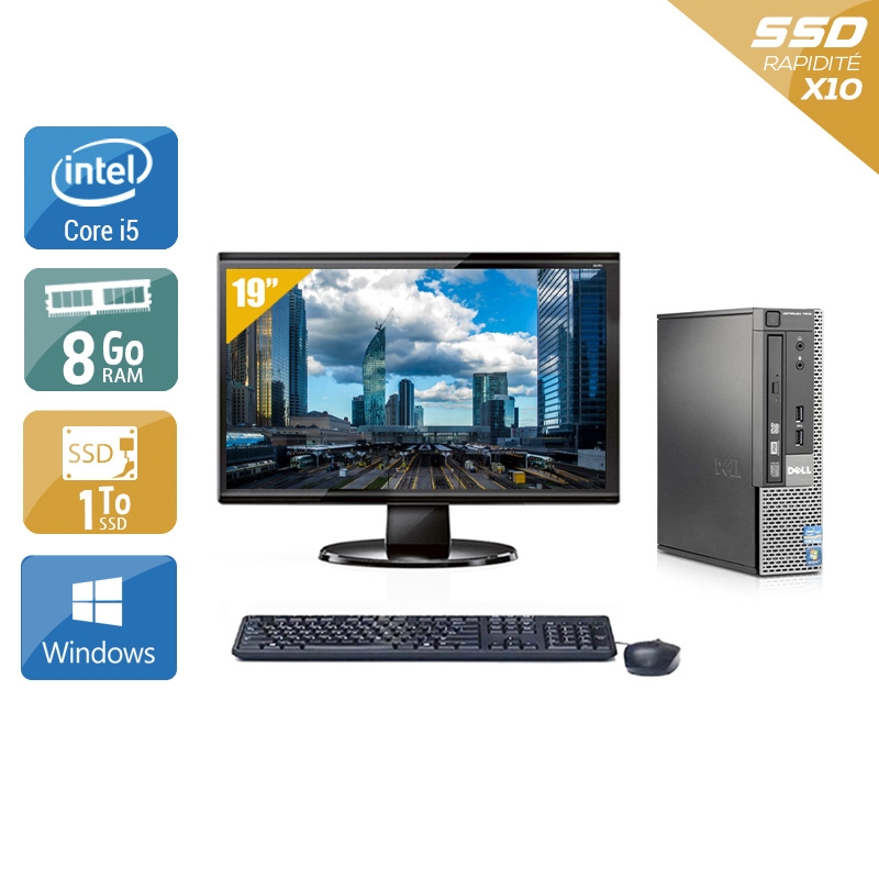 Dell Optiplex 790 USDT i5 + Écran - 19'' 8Go RAM 1To SSD Windows 10 Bon état
