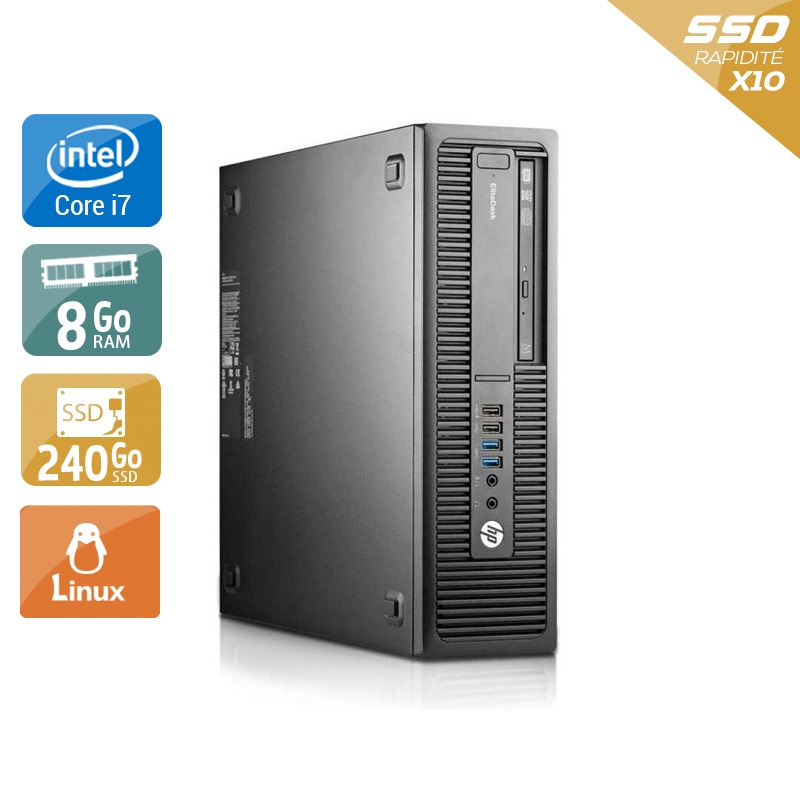 HP EliteDesk 800 G1 SFF i7 - 8Go RAM 240Go SSD Linux  Bon étatOccasion certifiée reconditionnée