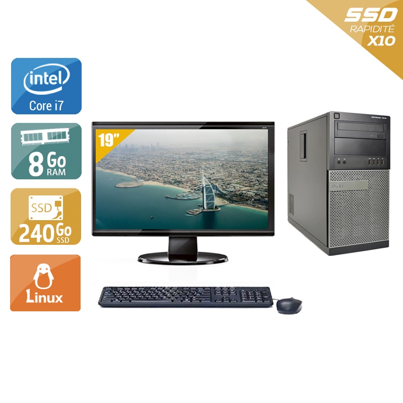 Dell Optiplex 790 Tower i7 + Écran - 19'' 8Go RAM 240Go SSD Linux Très bon état