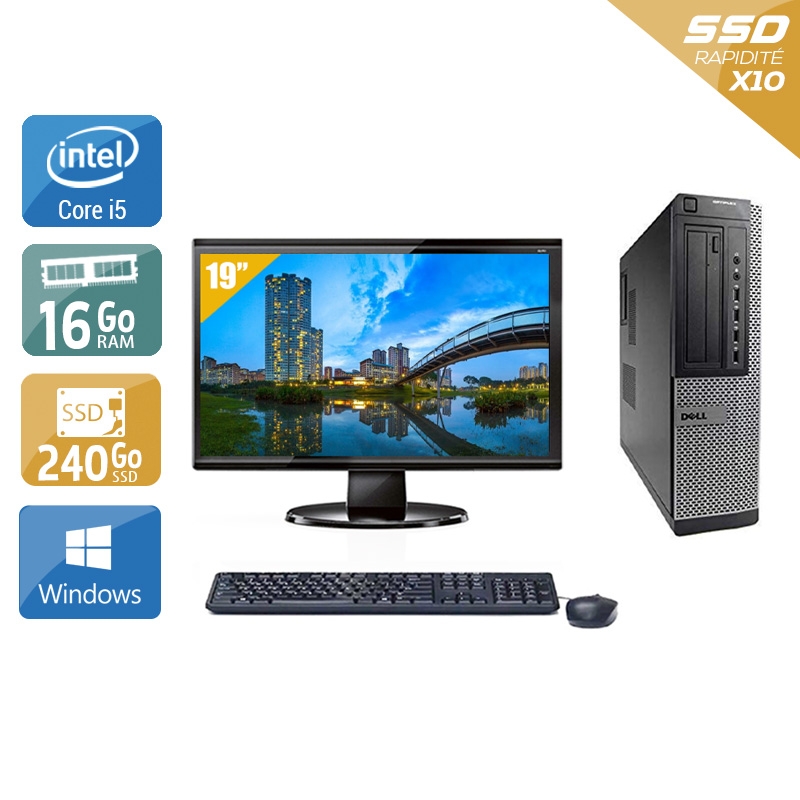 Dell Optiplex 790 Desktop i5 + Écran - 19'' 16Go RAM 240Go SSD Windows 10  Bon étatOccasion certifiée reconditionnée