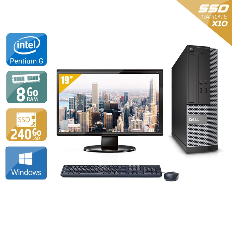 Dell Optiplex 390 Desktop Pentium G Dual Core + Écran - 19'' 8Go RAM 240Go SSD Windows 10 Bon état