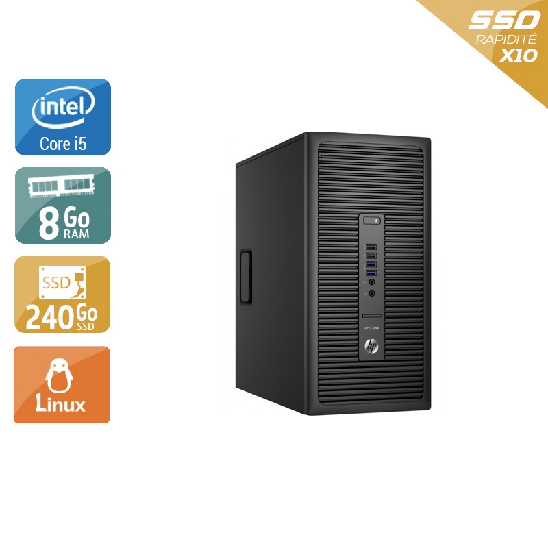 HP ProDesk 600 G2 Tower i5 Gen 6 - 8Go RAM 240Go SSD Linux  Bon étatOccasion certifiée reconditionnée