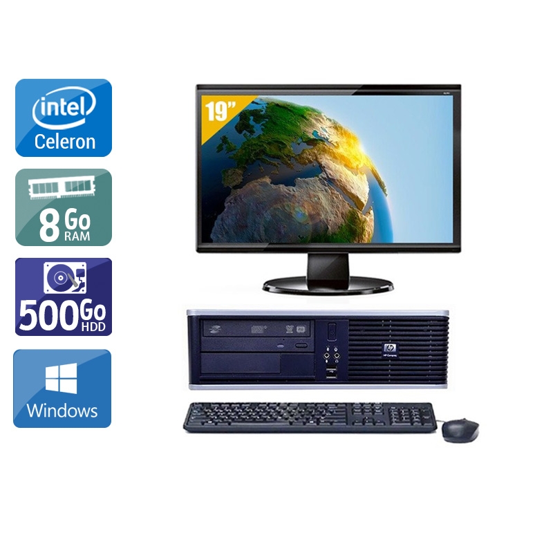 HP Compaq dc7800 SFF Celeron Dual Core + Écran - 19'' 8Go RAM 500Go HDD Windows 10 Bon état