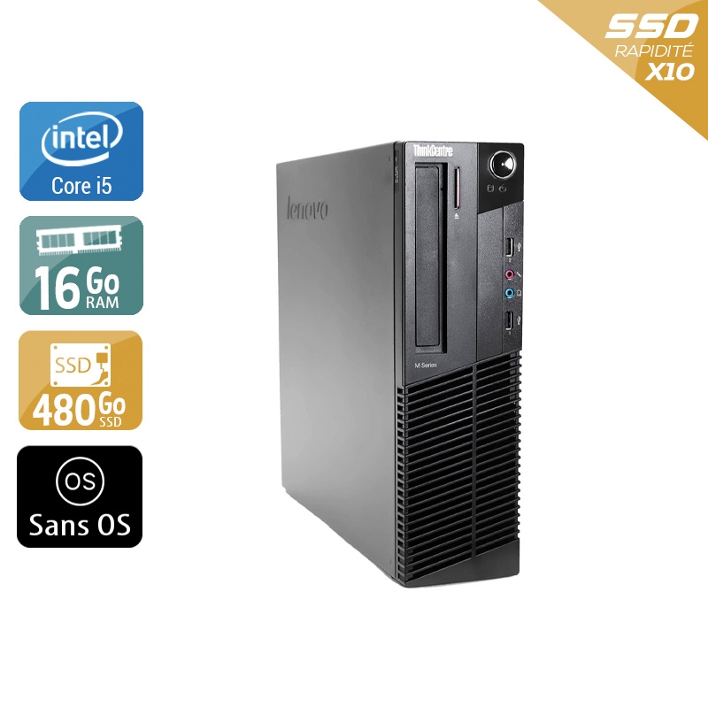 Lenovo ThinkCentre M91 SFF i5 - 16Go RAM 480Go SSD Sans OS  Très bon étatOccasion certifiée reconditionnée