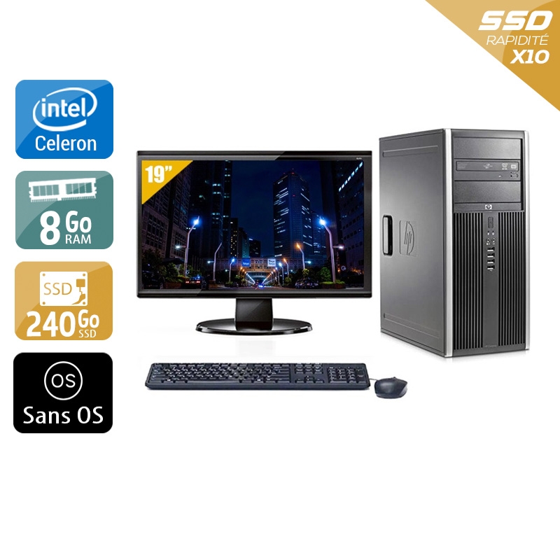 HP Compaq dc7800 Tower Celeron Dual Core + Écran - 19'' 8Go RAM 240Go SSD Sans OS Bon état