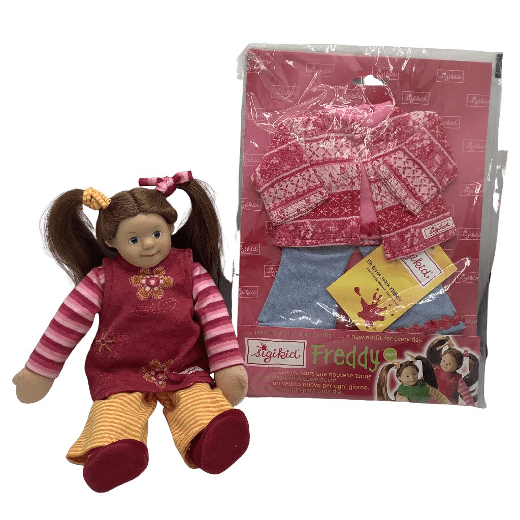 Poupée de chiffon Freddy 30cm avec son ensemble de vêtements rose