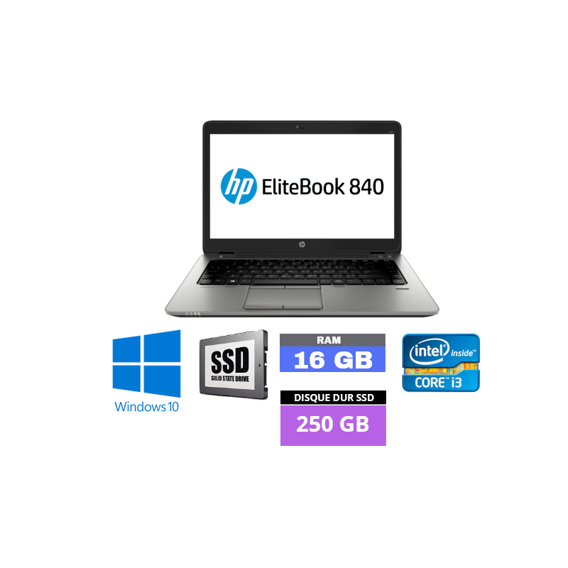 HP Elitebook 840 G2 Core i5 - 16Go RAM - SSD 500 Go - Windows 10  - Bon état -  reconditionné disponible sur PC-PORTABLE.NET