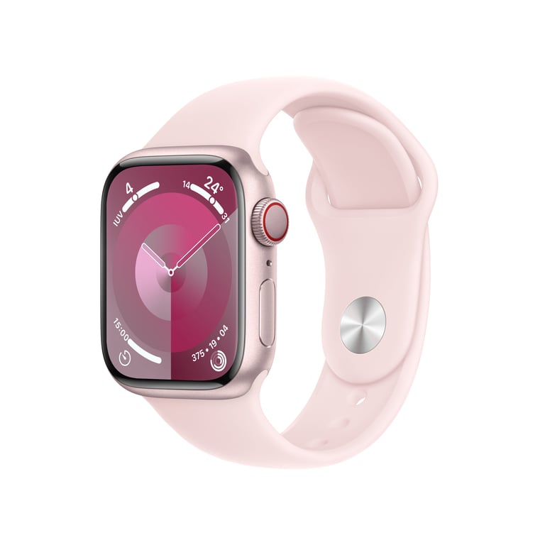Watch Series 9 GPS + Cellulaire, boitier en aluminium de 41 mm avec boucle en caoutchouc, Rose - Bon état