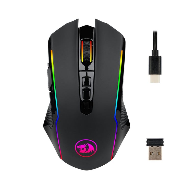 Redragon M910-KS RANGER LITE RGB Souris de Jeu Sans Fil/Filaire Double Modes 8000 DPI avec Boutons Tir Rapide - Noir - Bon état Bon état - Redragon reconditionné disponible sur Pixmania