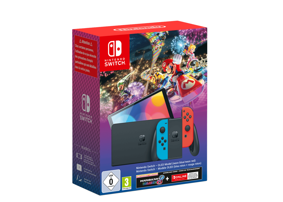Pack Switch OLED Néon & Mario Kart 8 Deluxe, Bleu, Rouge - Très bon état Très bon état - Nintendo reconditionné disponible sur Pixmania