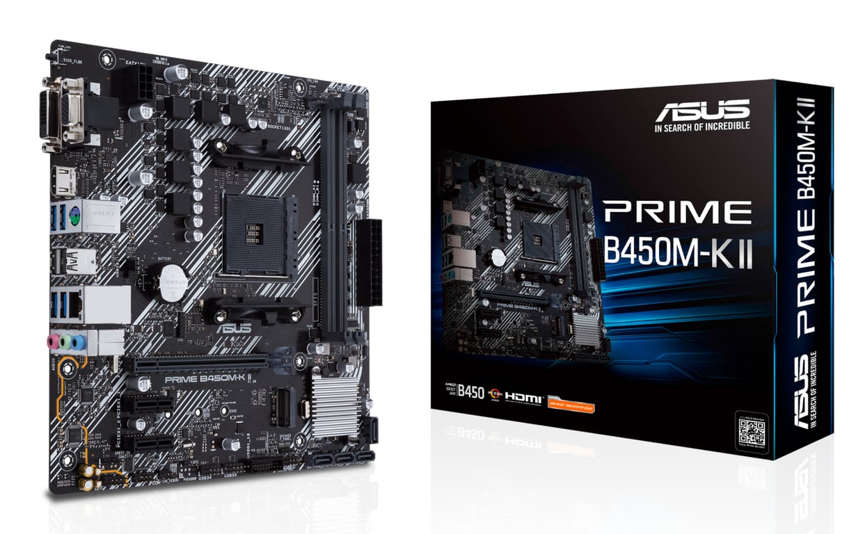 ASUS Prime B450M-K II AMD B450 Emplacement AM4 micro ATX - Excellent état Comme neuf - Asus reconditionné disponible sur Pixmania