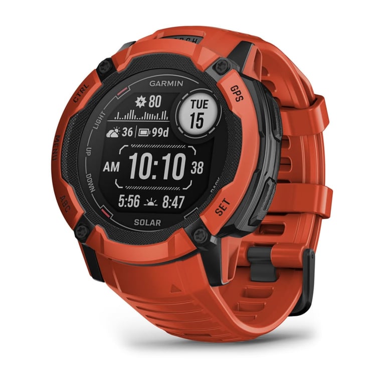 Garmin Instinct 2X Solar 2,79 cm (1.1 ) MIP 50 mm Numérique 176 x 176 pixels Écran tactile Rouge GPS (satellite) - Bon état Bon état - Garmin reconditionné disponible sur Pixmania