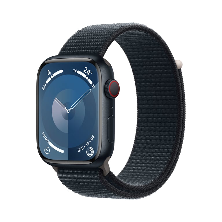 Watch Series 9 GPS + Cellulaire, boitier en aluminium de 45 mm avec boucle sport, Noir - Très bon état