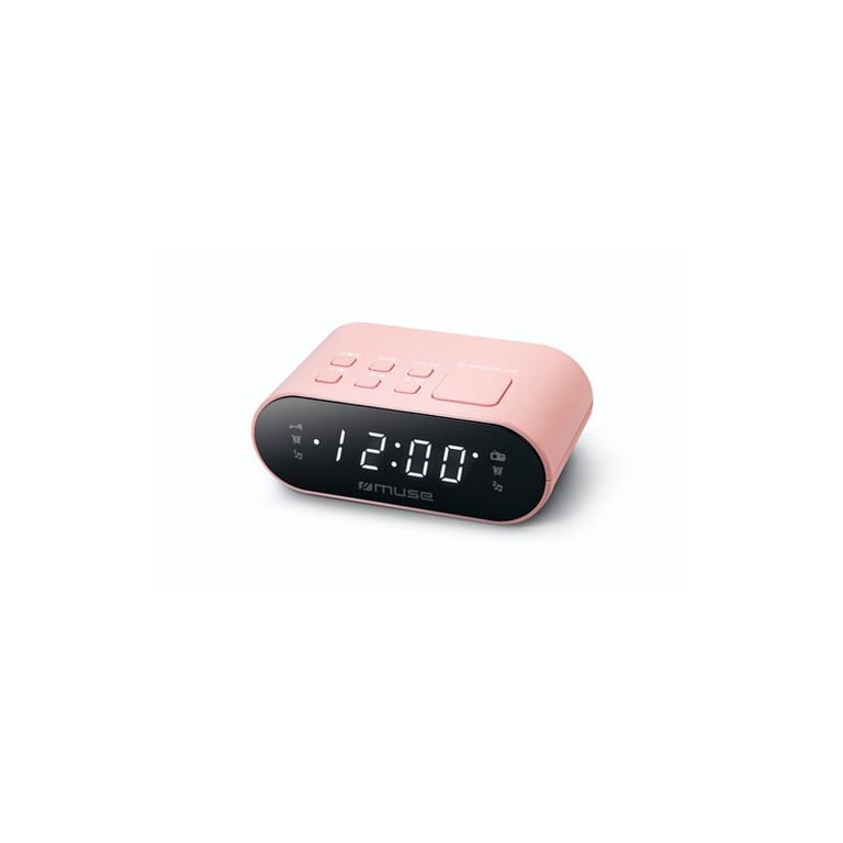 Réveil radio MUSE M-10 CPK Rose double alarme, snooze, minuteur sommeil, radio FM 20 présélections et éclairage d'ambiance - Excellent état Comme neuf - Muse reconditionné disponible sur Pixmania
