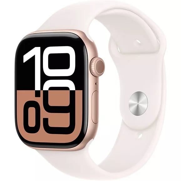 Apple Watch Series 10 (2024) GPS, Boitier Or Rose de 46mm avec bracelet Caoutchouc S/M, Blanc - Bon état