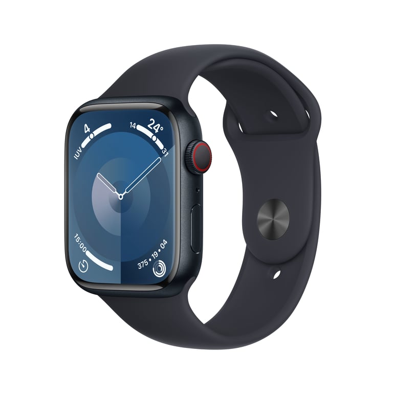 Watch Series 9 GPS + Cellulaire, boitier en aluminium de 45 mm avec boucle en caoutchouc, Noir, M/L - Bon état