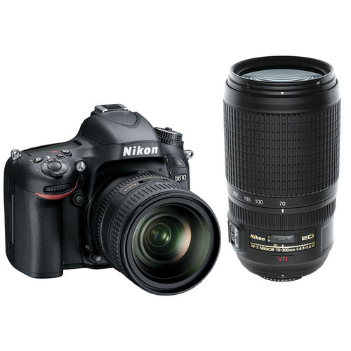 Nikon D610 + AF-S NIKKOR 24–85mm f/3.5-4.5G ED VR + AF-S VR Zoom-NIKKOR 70-300mm f/4.5-5.6G IF-ED + 32GB Kit d'appareil-photo SLR 24,3 MP CMOS 6016 x 4016 pixels Noir - Très bon état Très bon état -  reconditionné disponible sur Pixmania