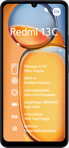 Redmi 13C (4G) 4 Go 128 Go, Noir, Débloqué - Très bon état