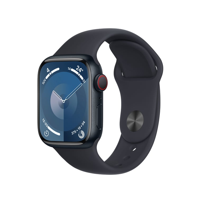 Watch Series 9 GPS + Cellulaire, boitier en aluminium de 41 mm avec boucle en caoutchouc, Noir, M/L - Bon état