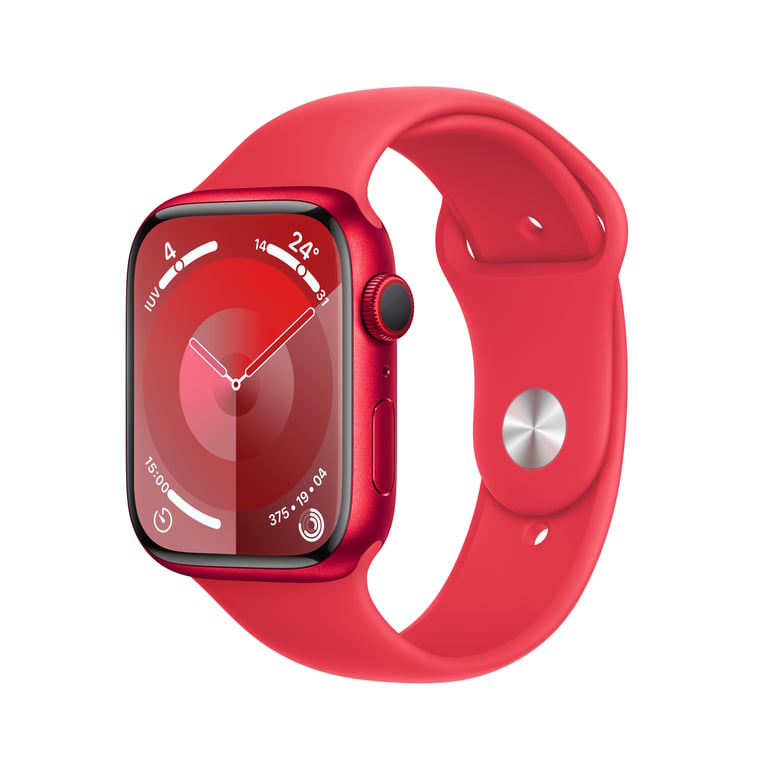 Watch Series 9 GPS + Cellulaire, boitier en aluminium de 45 mm avec boucle en caoutchouc, Rouge, M/L - Très bon état