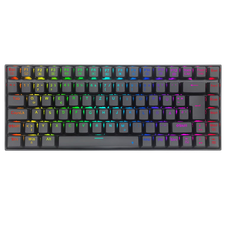 Clavier de jeu mécanique Redragon K629-RGB avec rétroéclairage RGB 75% | 84 touches | Interrupteurs rouges | Disposition DE | Noir - Bon état Bon état - Redragon reconditionné disponible sur Pixmania