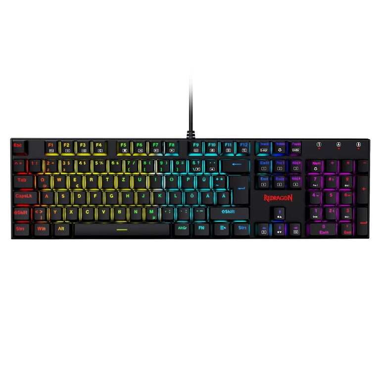 Redragon Clavier Mécanique 105 Touches K565-RGB Rétroéclairage RGB Allemand Base Aluminium Switch Rouge - Noir - Bon état Bon état - Redragon reconditionné disponible sur Pixmania