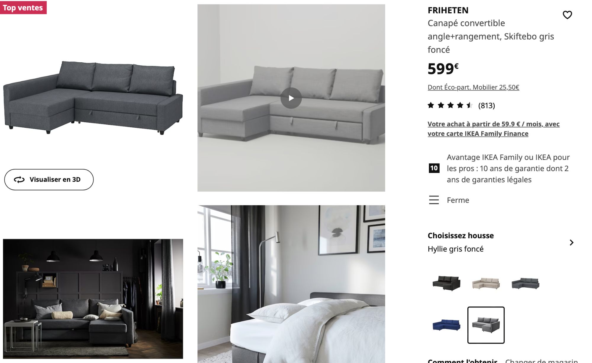 Acheter IKEA - Canapé convertible angle+rangement, gris foncé FRIHETEN Bon état - 265,00 € IKEA - Canapé convertible angle+rangement, gris foncé FRIHETEN Bon état - reconditionné disponible sur Rakuten